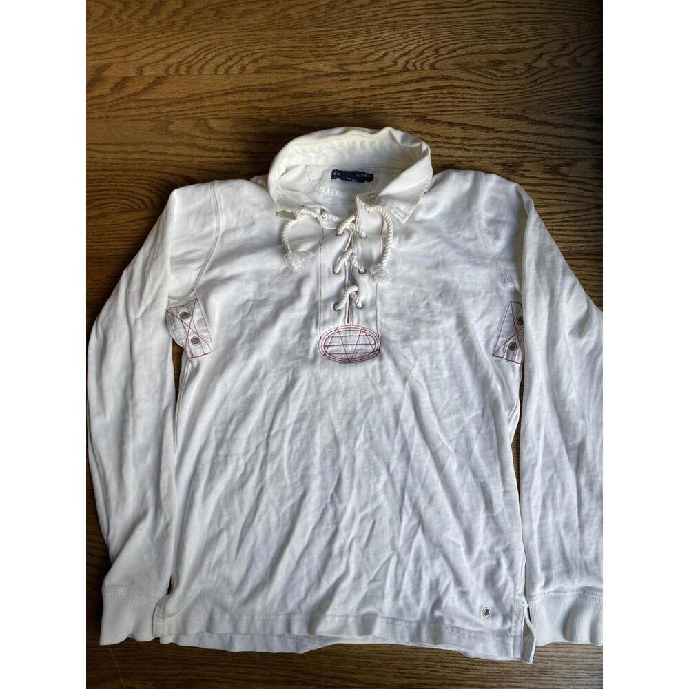 Woman’s Ralph Lauren Nautical White Rugby Polo Shirt Size Medium